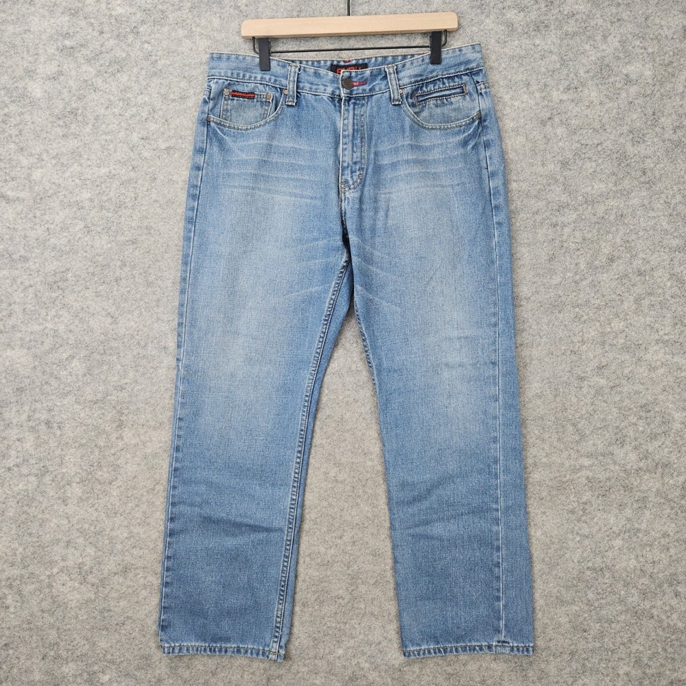 FUBU Jeans Men's 36x32 Blue Denim Light Wash Straight Leg Baggy Y2K Streetwear